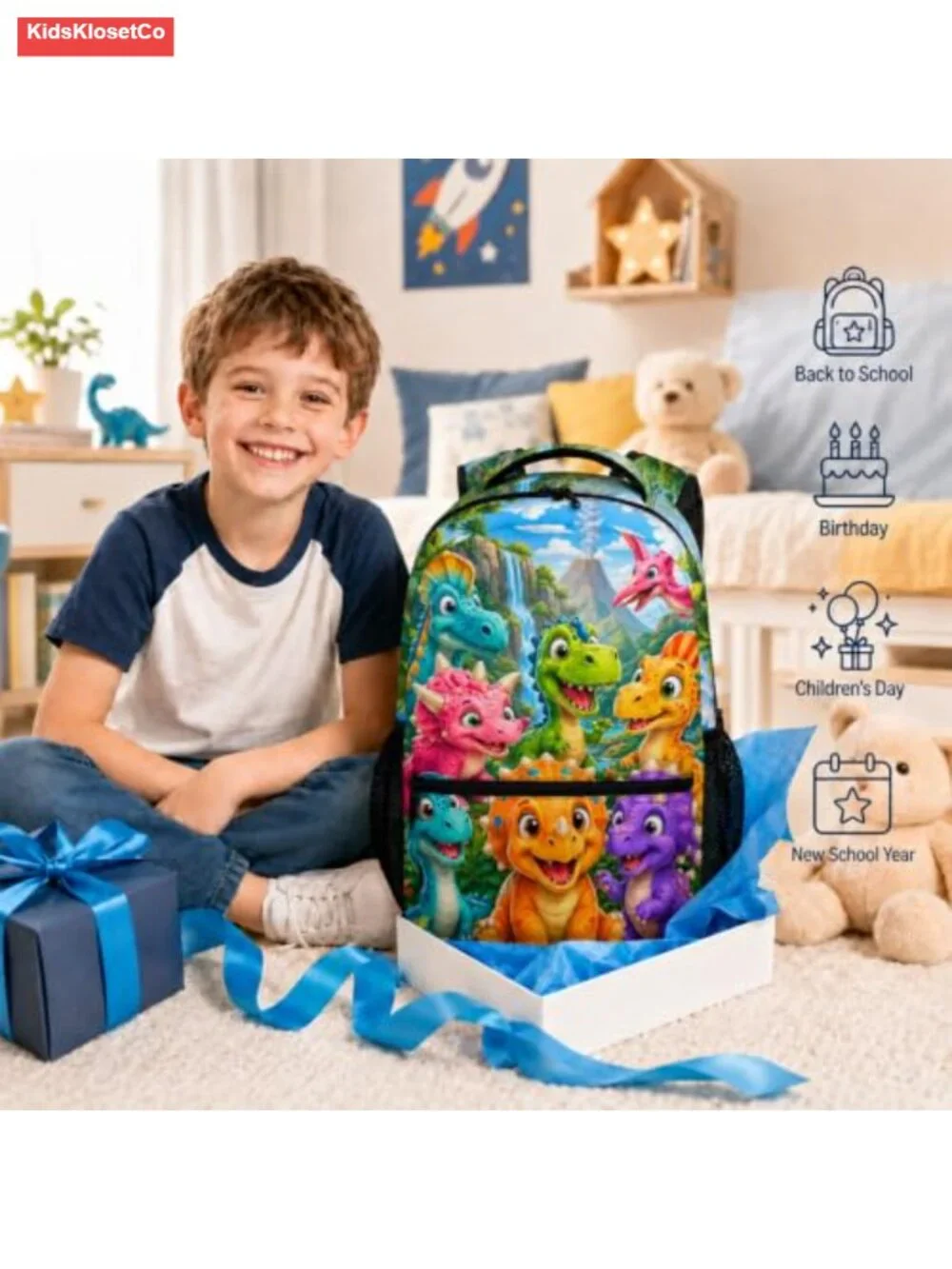 Dinosaur Backpack for Kids Toddlers School Travel Picnic Fun Schoolbag